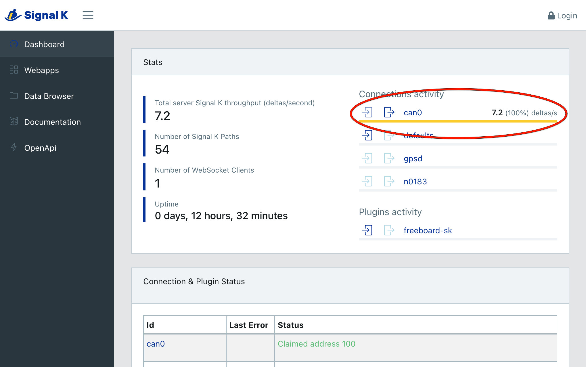 Signal K Server Connections Activity